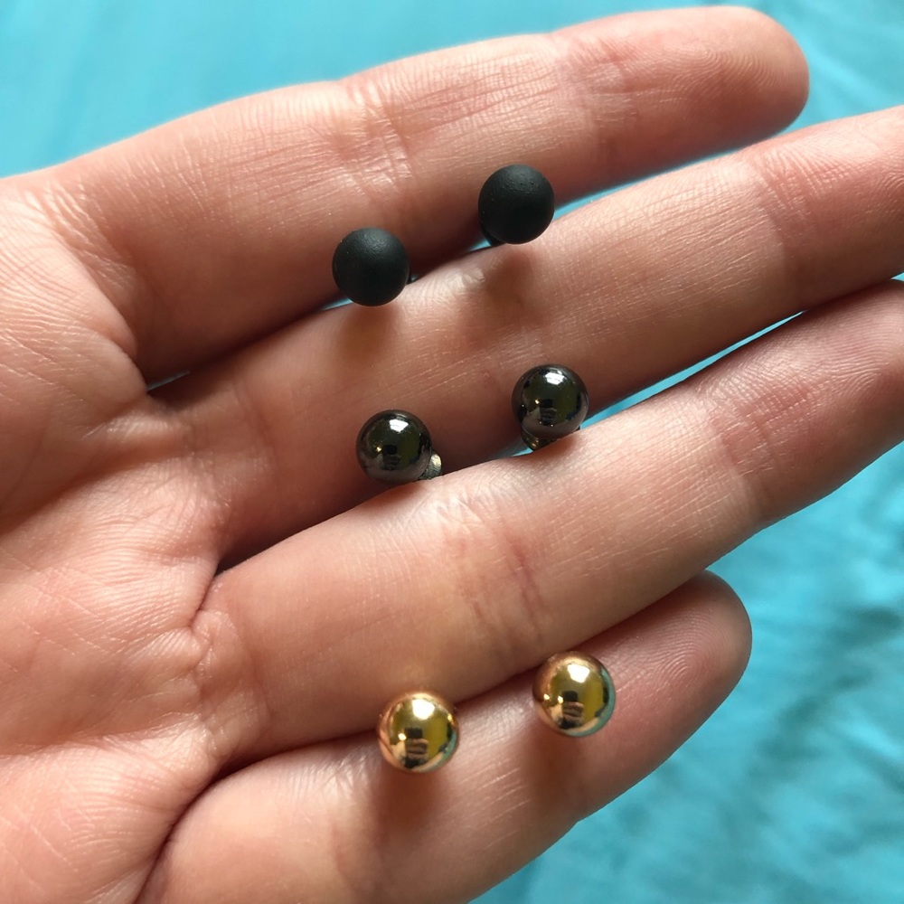 Three pairs of sphere earrings